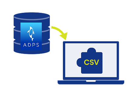 ADPS（アドプス）システムからCSVファイルへのデータ出力イメージ図。