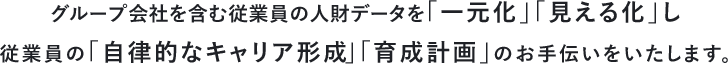 グループ会社を含む従業員の人財データを「一元化」「見える化」し従業員の「自律的なキャリア形成」「育成計画」のお手伝いをいたします。